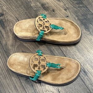 TORY BURCH Miller Rope Cloud Sandals in the Alce/Green Multi color Size 7.5